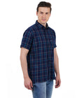 Living Legend Men Navy Green Checked Cotton Slim Fit Half Sleeve Casual Shirt