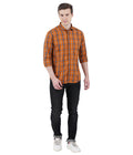 Living Legend Men Mud Orange Navy Checked Cotton Slim Fit Full Sleeve Casual Shirt