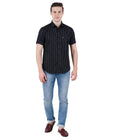 Living Legend Men Black Striped Cotton Slim Fit Half Sleeve Casual Shirt