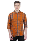 Living Legend Men Mud Orange Navy Checked Cotton Slim Fit Full Sleeve Casual Shirt