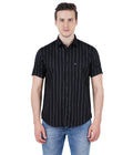 Living Legend Men Black Striped Cotton Slim Fit Half Sleeve Casual Shirt