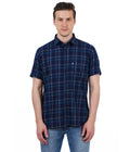 Living Legend Men Navy Green Checked Cotton Slim Fit Half Sleeve Casual Shirt
