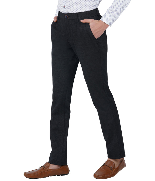 Living Legend Men Jet Black Printed Slim fit Low Rise Stretch Casual Trouser