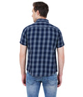Living Legend Men Navy Grey Checked Cotton Slim Fit Half Sleeve Casual Shirt