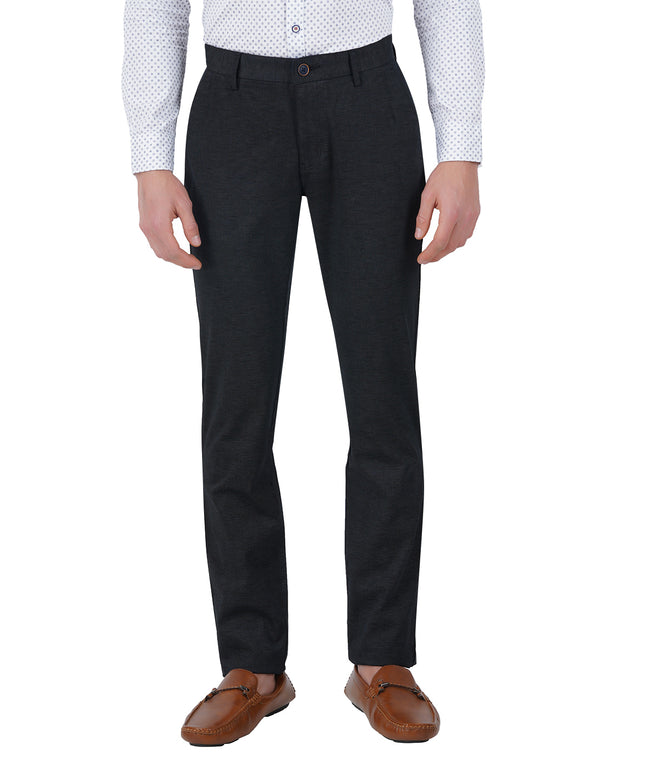 Living Legend Men Jet Black Printed Slim fit Low Rise Stretch Casual Trouser