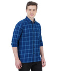 Living Legend Men Indigo Light Blue Checked Cotton Slim Fit Full Sleeve Casual Shirt