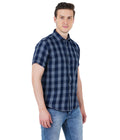 Living Legend Men Navy Grey Checked Cotton Slim Fit Half Sleeve Casual Shirt