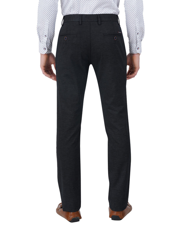 Living Legend Men Jet Black Printed Slim fit Low Rise Stretch Casual Trouser