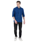 Living Legend Men Indigo Light Blue Checked Cotton Slim Fit Full Sleeve Casual Shirt
