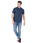 Living Legend Men Navy Grey Checked Cotton Slim Fit Half Sleeve Casual Shirt