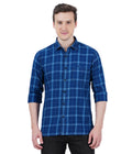 Living Legend Men Indigo Light Blue Checked Cotton Slim Fit Full Sleeve Casual Shirt