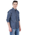 Living Legend Men Olive Navy Checked Cotton Slim Fit Full Sleeve Casual Shirt