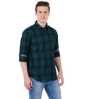 Living Legend Men Green Black Checked Cotton Slim Fit Full Sleeve Casual Shirt