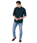 Living Legend Men Green Black Checked Cotton Slim Fit Full Sleeve Casual Shirt