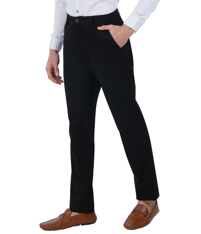 Living Legend Men Raisin Black Twill slim fit Mid Rise Casual Trouser