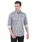 Living Legend Men Grey White Printed Cotton Slim Fit Full Sleeve Casual Shirt