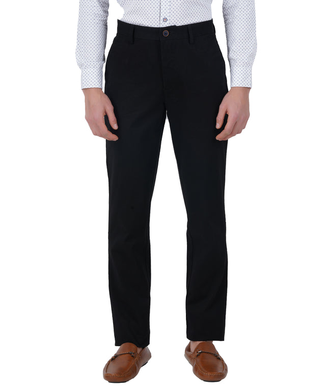 Living Legend Men Raisin Black Twill slim fit Mid Rise Casual Trouser