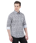 Living Legend Men Grey White Printed Cotton Slim Fit Full Sleeve Casual Shirt