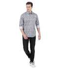 Living Legend Men Grey White Printed Cotton Slim Fit Full Sleeve Casual Shirt