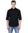 Living Legend Men Black Plain Cotton Slim Fit Full Sleeve Casual Shirt