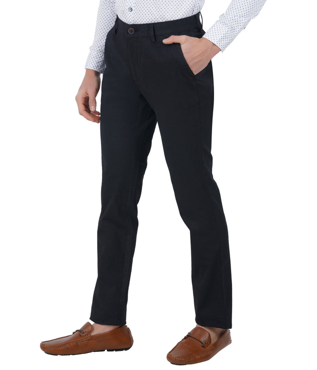 Living Legend Men Black Bean Printed Slim fit Low Rise Stretch Casual Trouser