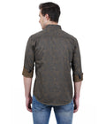 Living Legend Men Grey Olive Printed Cotton Slim Fit Full Sleeve Casual Shirt