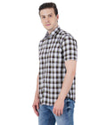 Living Legend Men White Maroon Checked Cotton Slim Fit Half Sleeve Casual Shirt