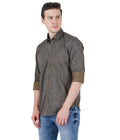 Living Legend Men Grey Olive Printed Cotton Slim Fit Full Sleeve Casual Shirt