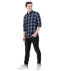 Living Legend Men Navy Beige Checked Cotton Slim Fit Full Sleeve Casual Shirt