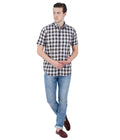 Living Legend Men White Maroon Checked Cotton Slim Fit Half Sleeve Casual Shirt