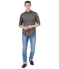 Living Legend Men Grey Olive Printed Cotton Slim Fit Full Sleeve Casual Shirt