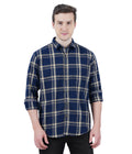 Living Legend Men Navy Beige Checked Cotton Slim Fit Full Sleeve Casual Shirt