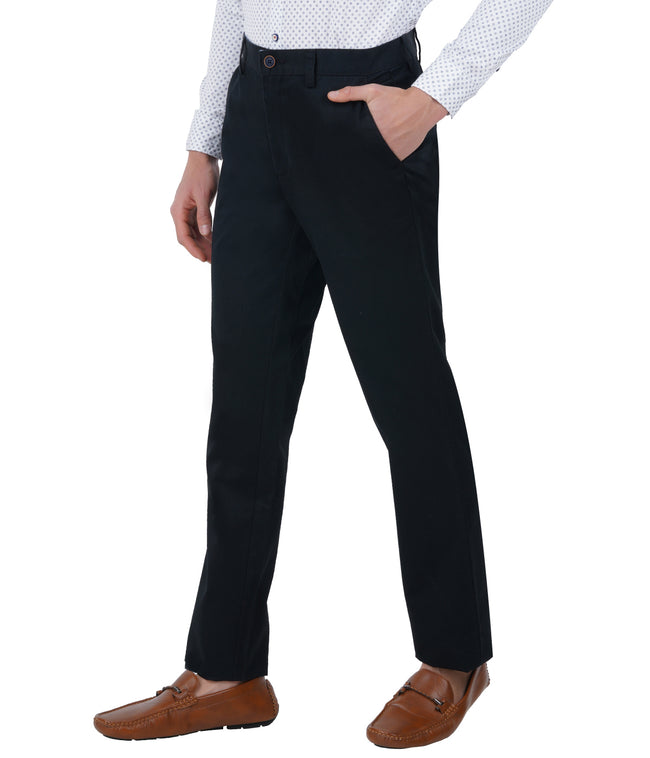 Living Legend Men Smoky Black Twill slim fit Mid Rise Casual Trouser