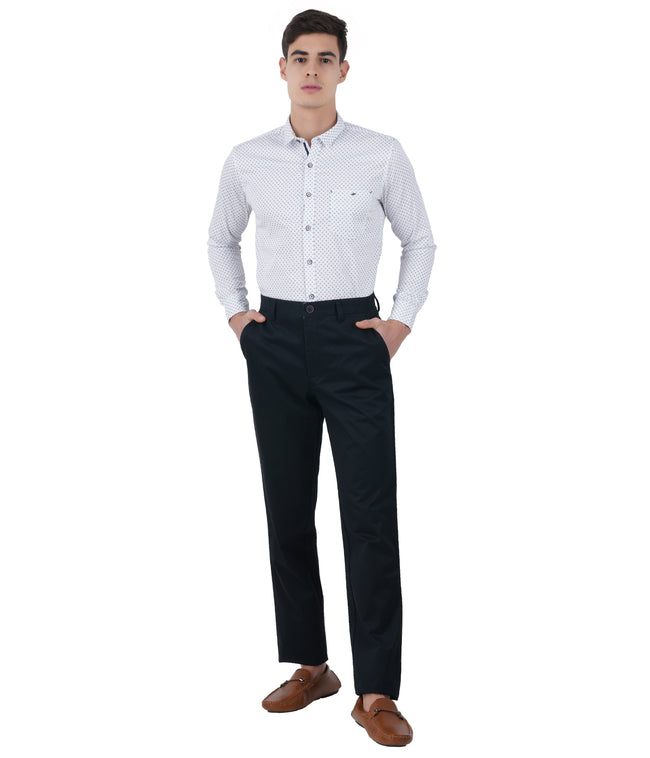 Living Legend Men Smoky Black Twill slim fit Mid Rise Casual Trouser