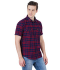 Living Legend Men Red Navy Checked Cotton Slim Fit Half Sleeve Casual Shirt