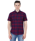 Living Legend Men Red Navy Checked Cotton Slim Fit Half Sleeve Casual Shirt