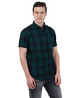 Living Legend Men Green Black Checked Cotton Slim Fit Half Sleeve Casual Shirt