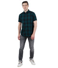 Living Legend Men Green Black Checked Cotton Slim Fit Half Sleeve Casual Shirt