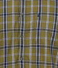 Living Legend Men Olive Navy Checked Cotton Slim Fit Full Sleeve Casual Shirt