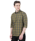Living Legend Men Olive Navy Checked Cotton Slim Fit Full Sleeve Casual Shirt