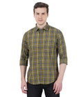 Living Legend Men Olive Navy Checked Cotton Slim Fit Full Sleeve Casual Shirt
