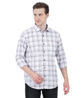 Living Legend Men White Khaki Checked Cotton Slim Fit Full Sleeve Casual Shirt