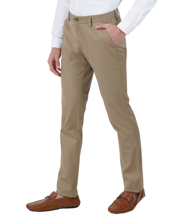Living Legend Men Hazelnut Checks Slim fit Low Rise Stretch Casual Trouser