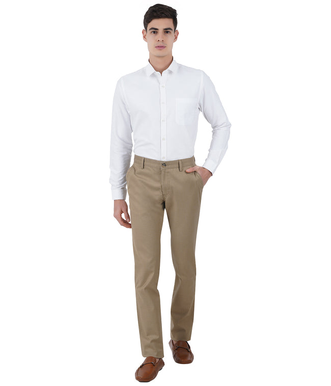 Living Legend Men Hazelnut Checks Slim fit Low Rise Stretch Casual Trouser