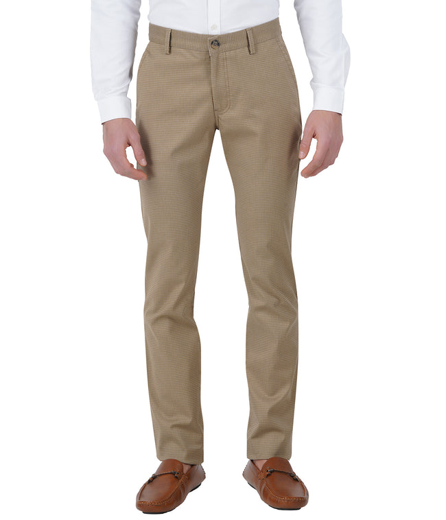 Living Legend Men Hazelnut Checks Slim fit Low Rise Stretch Casual Trouser