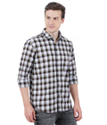 Living Legend Men White Maroon Checked Cotton Slim Fit Full Sleeve Casual Shirt