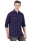Living Legend Men Navy Red Checked Cotton Slim Fit Full Sleeve Casual Shirt