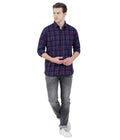 Living Legend Men Navy Red Checked Cotton Slim Fit Full Sleeve Casual Shirt