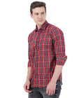 Living Legend Men Brick Red Navy Checked Cotton Slim Fit Full Sleeve Casual Shirt