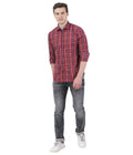 Living Legend Men Brick Red Navy Checked Cotton Slim Fit Full Sleeve Casual Shirt